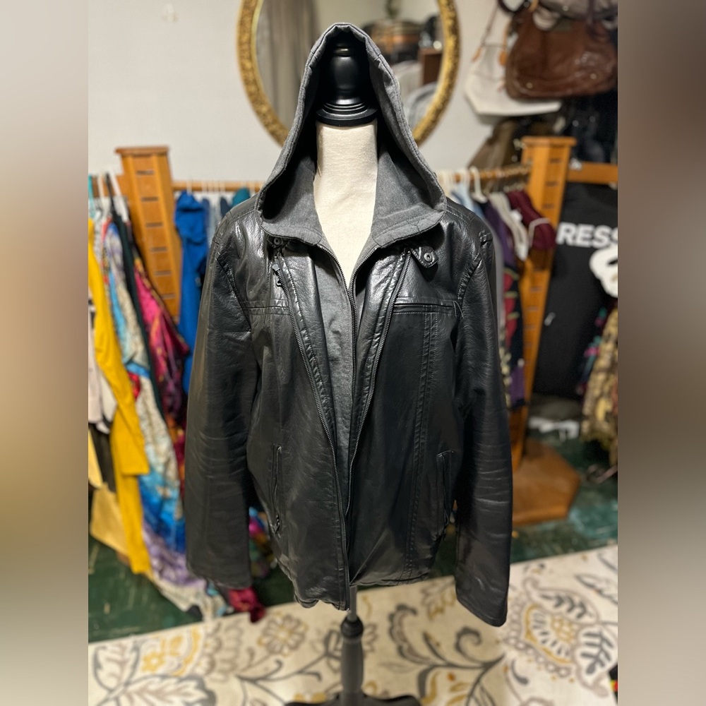Black polyurethane leather double breasted jacket